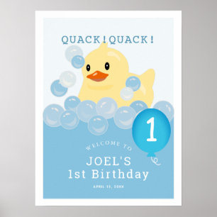 Rubber Ducky Blue Boy 1. Geburtstag Willkommen Poster