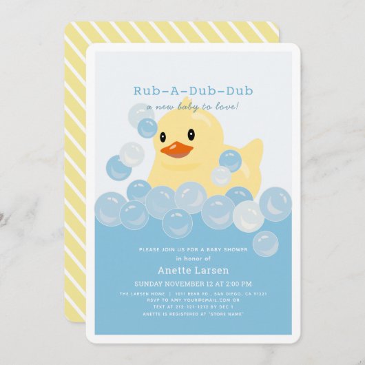 Rubber Ducky Boy Blue Baby Dusche Einladung (Vorne/Hinten)