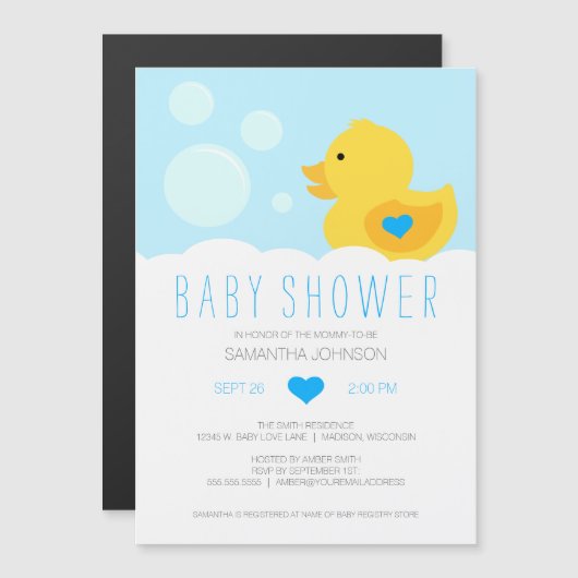 Rubber Ducky Bubble Bath Boy Baby Dusche Magneteinladung (Vorne/Hinten)