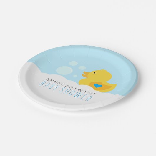 Rubber Ducky Bubble Bath Boy Baby Dusche Pappteller (Schrägansicht)