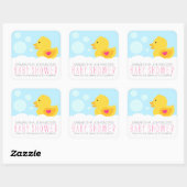 Rubber Ducky Bubble Bath Girl Babydusche Quadratischer Aufkleber (Blatt)