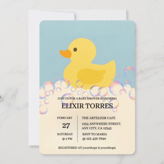 Rubber Ducky Bubbles Baby Dusche Einladung (Vorderseite)