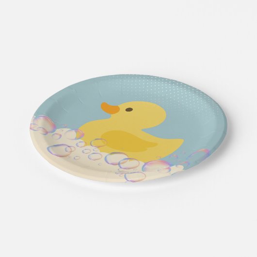 Rubber Ducky Bubbles Baby Dusche Pappteller (Schrägansicht)
