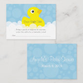 Rubber Ducky Diaper Raffle Ticket - Blau Begleitkarte (Vorne/Hinten)