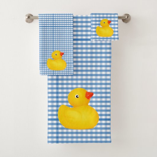 Rubber Ducky Duck Blue Gingham Badezimmer Handtuch Badhandtuch Set (Insitu)