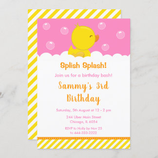 Rubber Ducky Geburtstagsparty Gelb und Rosa Einladung
