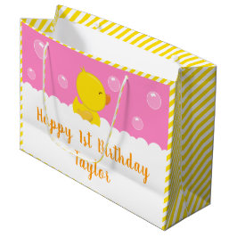Rubber Ducky Gelb und Pink Happy Birthday Große Geschenktüte
