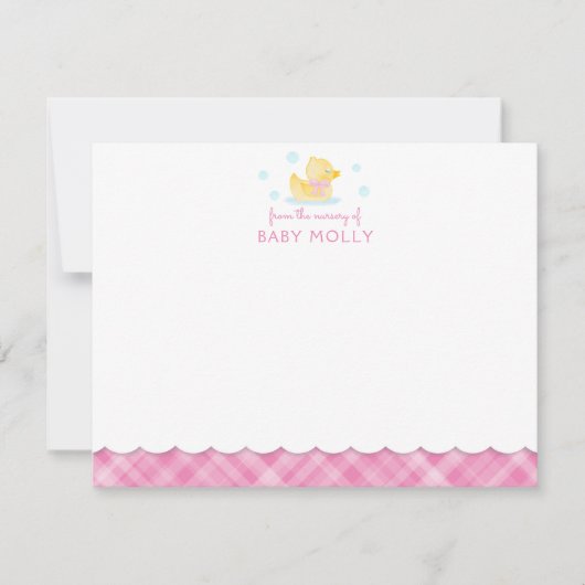 Rubber Ducky Preppy Pink Karierte Baby Note Card Mitteilungskarte (Vorderseite)
