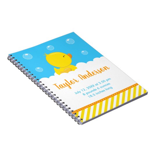 Rubber Ducky Yellow and Blue Birth Statistics Notizblock (Rechte Seite)
