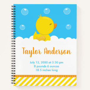 Rubber Ducky Yellow and Blue Birth Statistics Notizblock
