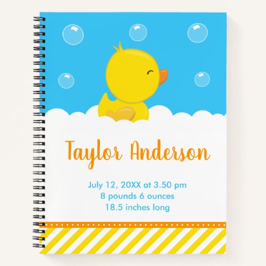 Rubber Ducky Yellow and Blue Birth Statistics Notizblock (Vorderseite)