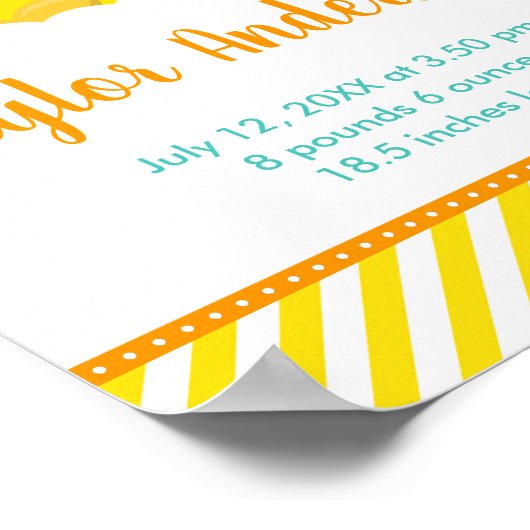 Rubber Ducky Yellow and Green Birth Statistics Poster (Ecke)