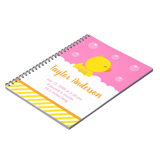 Rubber Ducky Yellow and Pink Birth Statistics Notizblock (Linke Seite)