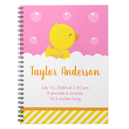 Rubber Ducky Yellow and Pink Birth Statistics Notizblock (Vorderseite)