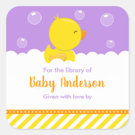 Rubber Ducky Yellow Lila Baby Library Buchzeichen Quadratischer Aufkleber