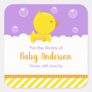 Rubber Ducky Yellow Lila Baby Library Buchzeichen Quadratischer Aufkleber