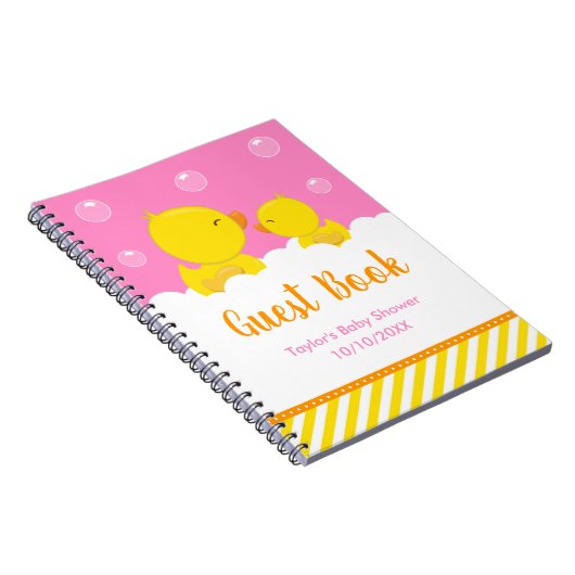 Rubber Ducky Yellow Pink Baby Shooting Gästebuch Notizblock (Rechte Seite)