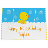 Rubber Ducky Yellow und Blue Happy Birthday Große Geschenktüte (Vorderseite)