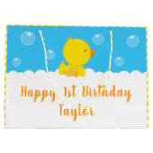 Rubber Ducky Yellow und Blue Happy Birthday Große Geschenktüte (Rückseite)