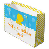 Rubber Ducky Yellow und Blue Happy Birthday Große Geschenktüte (Rückseite Schrägansicht)