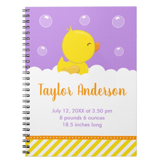 Rubber Ducky Yellow und Lila Geburtenstatistik Notizblock (Vorderseite)