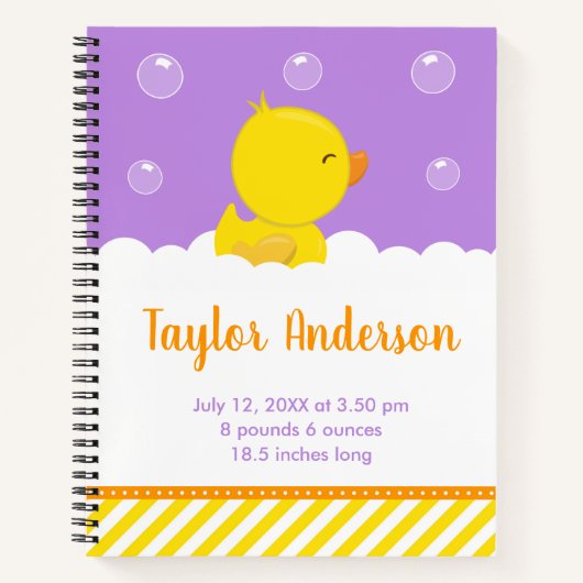 Rubber Ducky Yellow und Lila Geburtenstatistik Notizblock (Vorderseite)