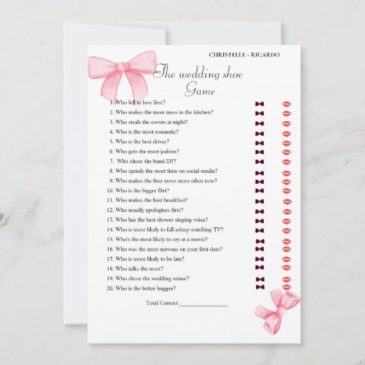 Rubbon Knot Bridge & Groom Brautparty Spielkarte Ankündigung (Vorderseite)