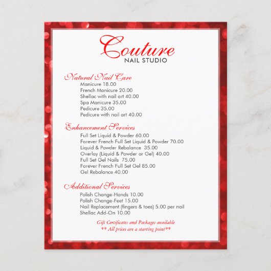 Rubby-Red Bokeh Glitzer Menu List Flyer (Vorne)