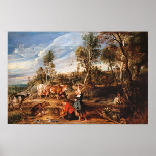 Rubens - Milchmädchen mit Vieh in Landschaft, Lake Poster