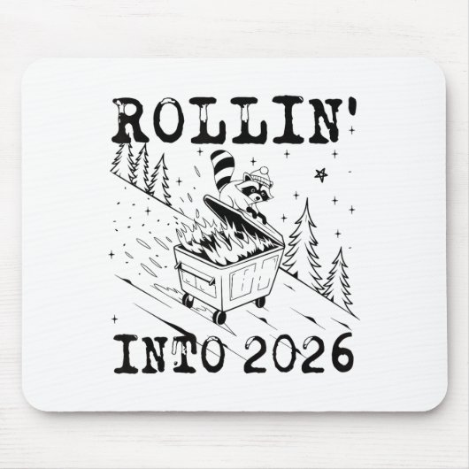 Rüberrollen ins 2026 Waschbären-Müllcontainer-Feue Mousepad (Vorne)