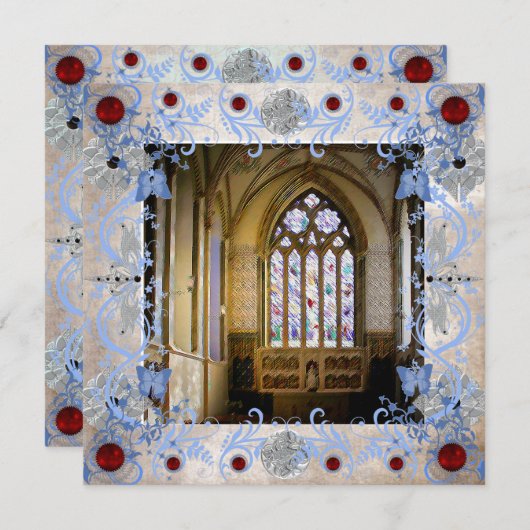 Rubies Art Deco Hochzeitskarte Einladung (Vorne/Hinten)