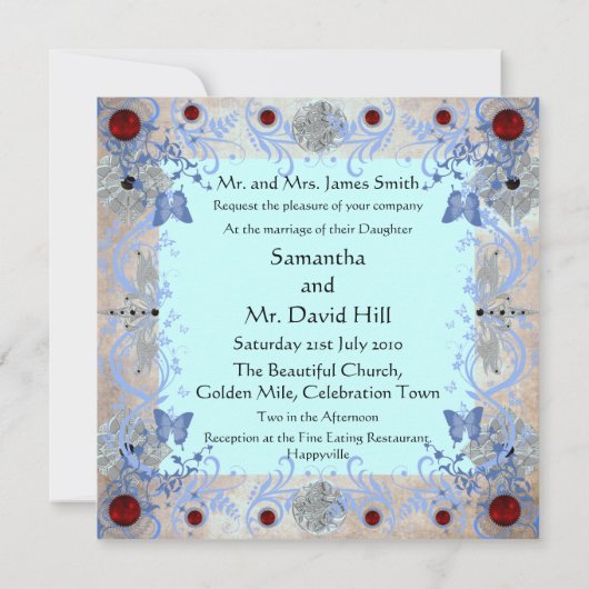 Rubies Art Deco Hochzeitskarte Einladung (Rückseite)