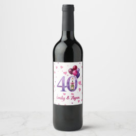 Rubin 40. Hochzeitsjubiläums-Flaschenetikett Weinetikett