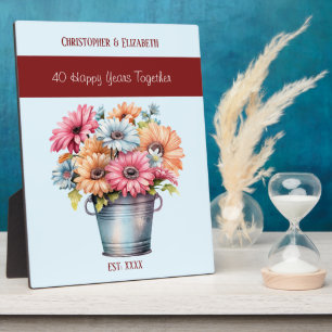 Rubin 40. Hochzeitstag Blumen Namen blau Fotoplatte
