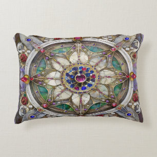 Rubin, Amethyst, Saphir und Perlen-Mandala Dekokissen