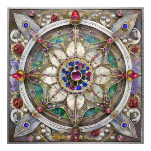 Rubin, Amethyst, Saphir und Perlen-Mandala Fotodruck