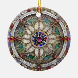 Rubin, Amethyst, Saphir und Perlen-Mandala Keramik Ornament
