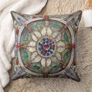 Rubin, Amethyst, Saphir und Perlen-Mandala Kissen