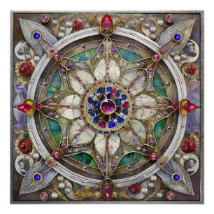 Rubin, Amethyst, Saphir und Perlen-Mandala Poster