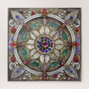 Rubin, Amethyst, Saphir und Perlen-Mandala Puzzle