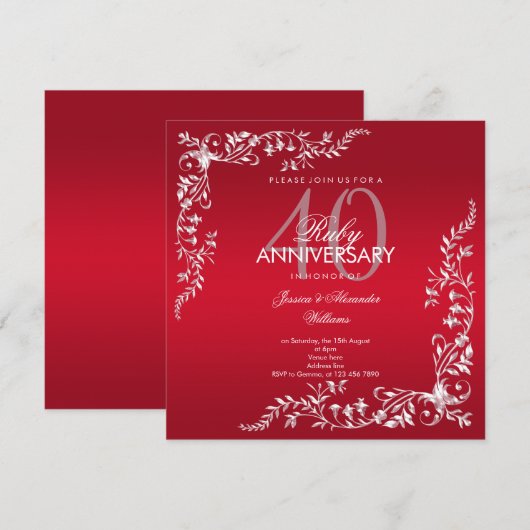 Rubin-Dekoration 40. Hochzeitstag Einladung (Vorne/Hinten)