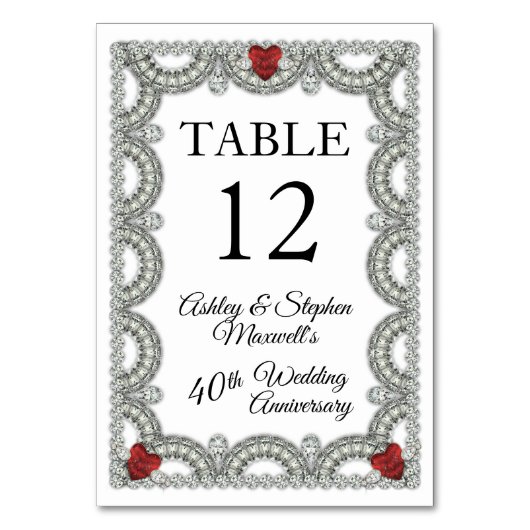 Rubin | Diamantene Hochzeit 40. Hochzeitstag Party Tischnummer (Vorderseite)