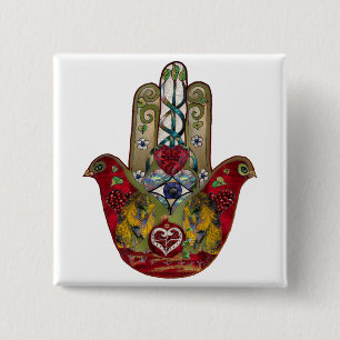 Rubin Granatapfel Herz Roter Vogel Hamsa Button