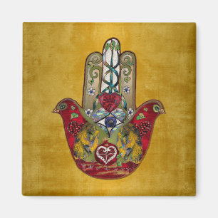 Rubin Granatapfel Herz Roter Vogel Hamsa Magnet