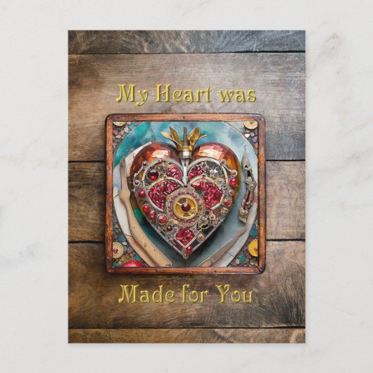 Rubin Granatapfel Herz Steampunk Serie Postkarte (Vorderseite)