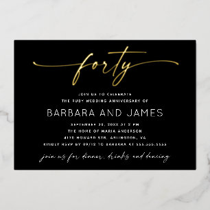 Rubin Hochzeit 40. Hochzeitstag   Gold & Schwarz F Folieneinladung