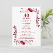 Rubin Hochzeit 40 Jahre Florales Monogramm Einladung (Stehend Vorderseite)