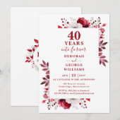 Rubin Hochzeit 40 Jahre Florales Monogramm Einladung (Vorne/Hinten)