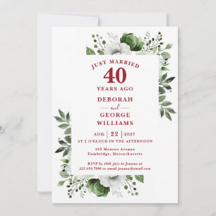 Rubin-Hochzeit 40. Jubiläum Monogramm Floral Einladung