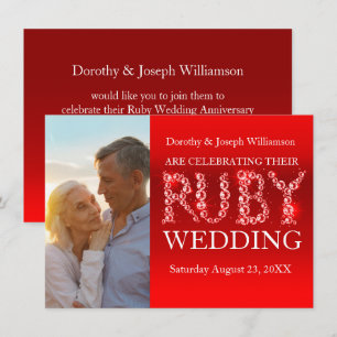 Rubin-Hochzeit funkelnde Steine Foto-Party-Einladu Einladung